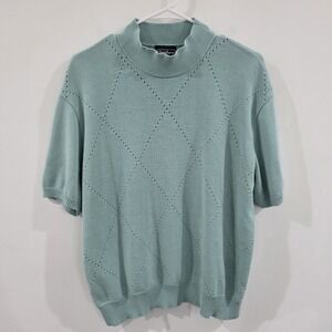 Vintage Womens Pointelle Knit Sweater Size XL Green Cottage Retro Feminine